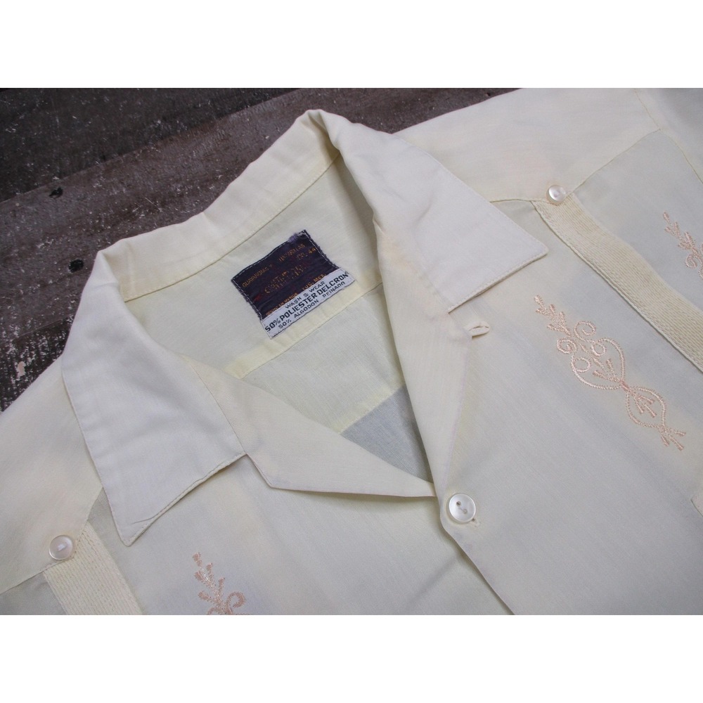 Catalogne Shirt Mens 44 Yellow Vintage Short Sleeve Guayabera Button Up - Picture 5 of 9